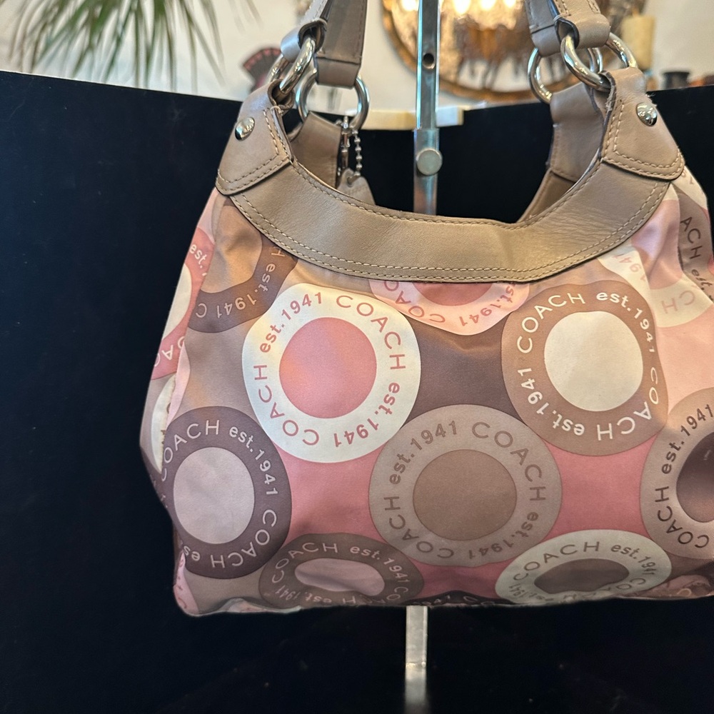 Coach 2011 Pink and Taupe Circle-Print Shoulder Satchel with Charm - Picture 6 of 15